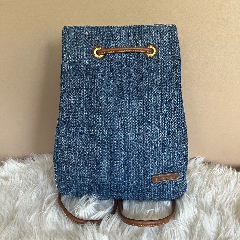 {Strada} Rattan Straw Like Backpack Purse Bag in Blue - NWT